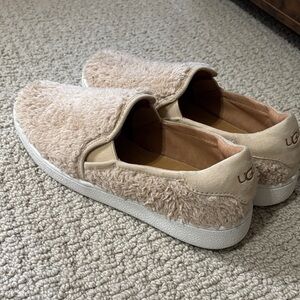 Uggs fuzzy loafers, tan. New! Size 8.5